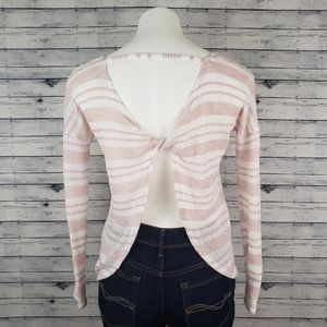 Charming Charlie Pink & White Open Knit Sweater